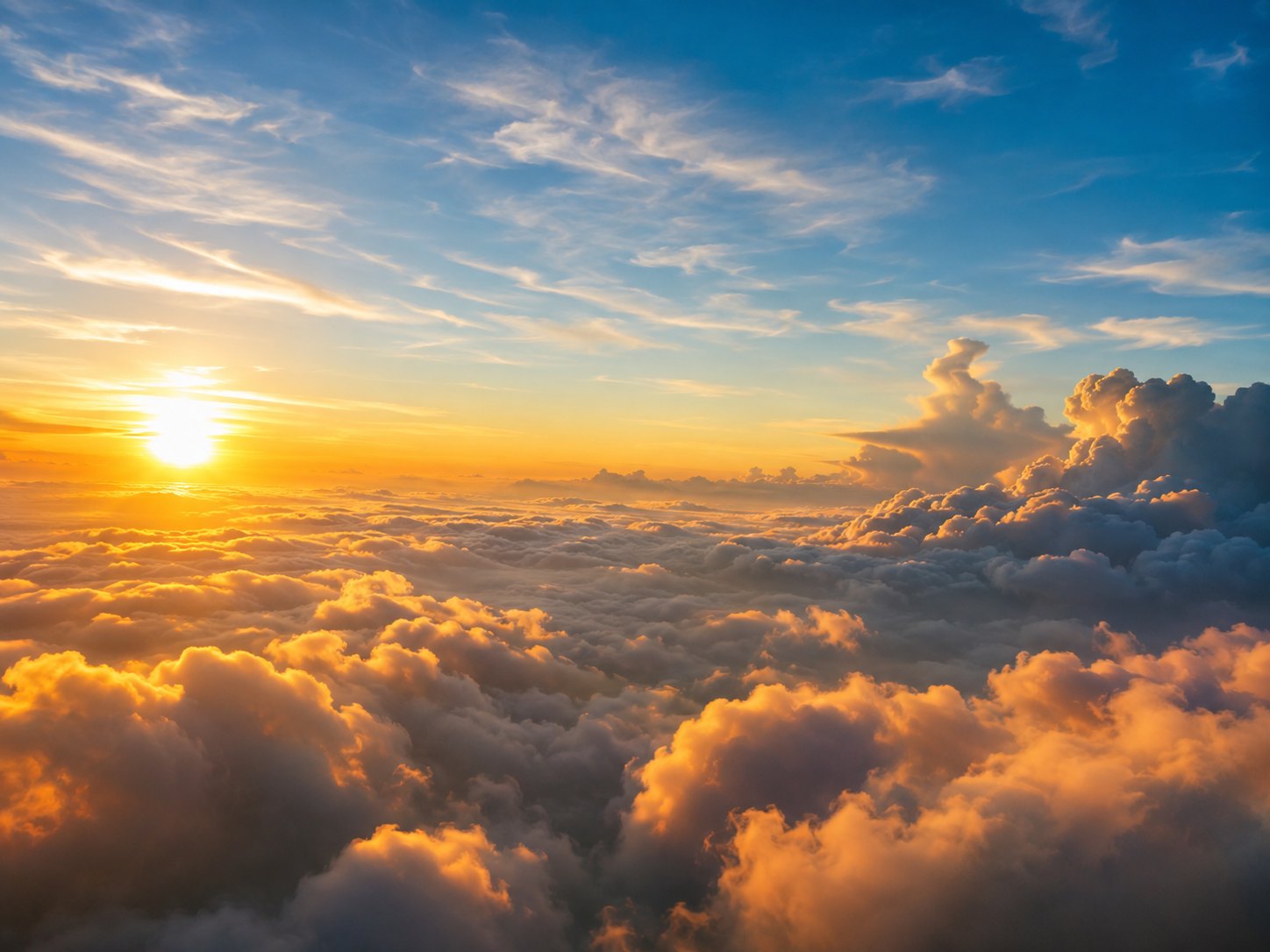 Golden sunlight over a vast sea of clouds